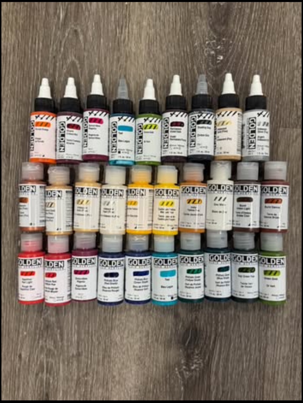 New Golden Acrylic Fluid and  High Flow Paints- 30 Colors, Art Supply Lot